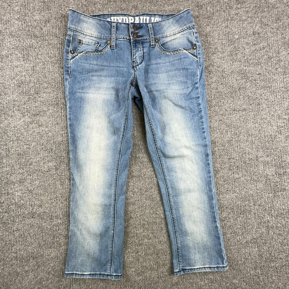 Hydraulic Capri Jeans Womens 5/6 Light Blue Wash Low Rise Embroidered Pockets